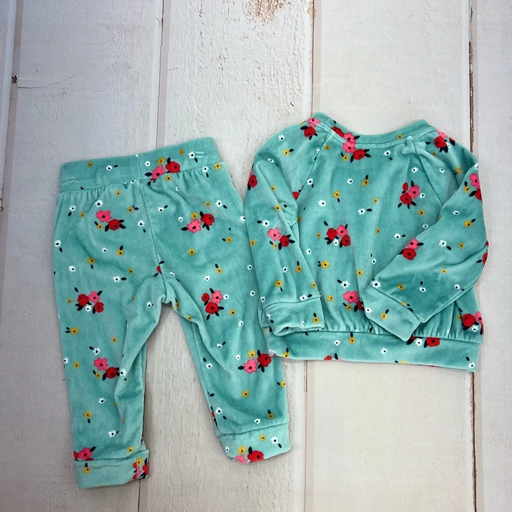 Baby Girls' Ocean Green Floral Long Sleeved Pullover Shirt & Jogger‎ Pants